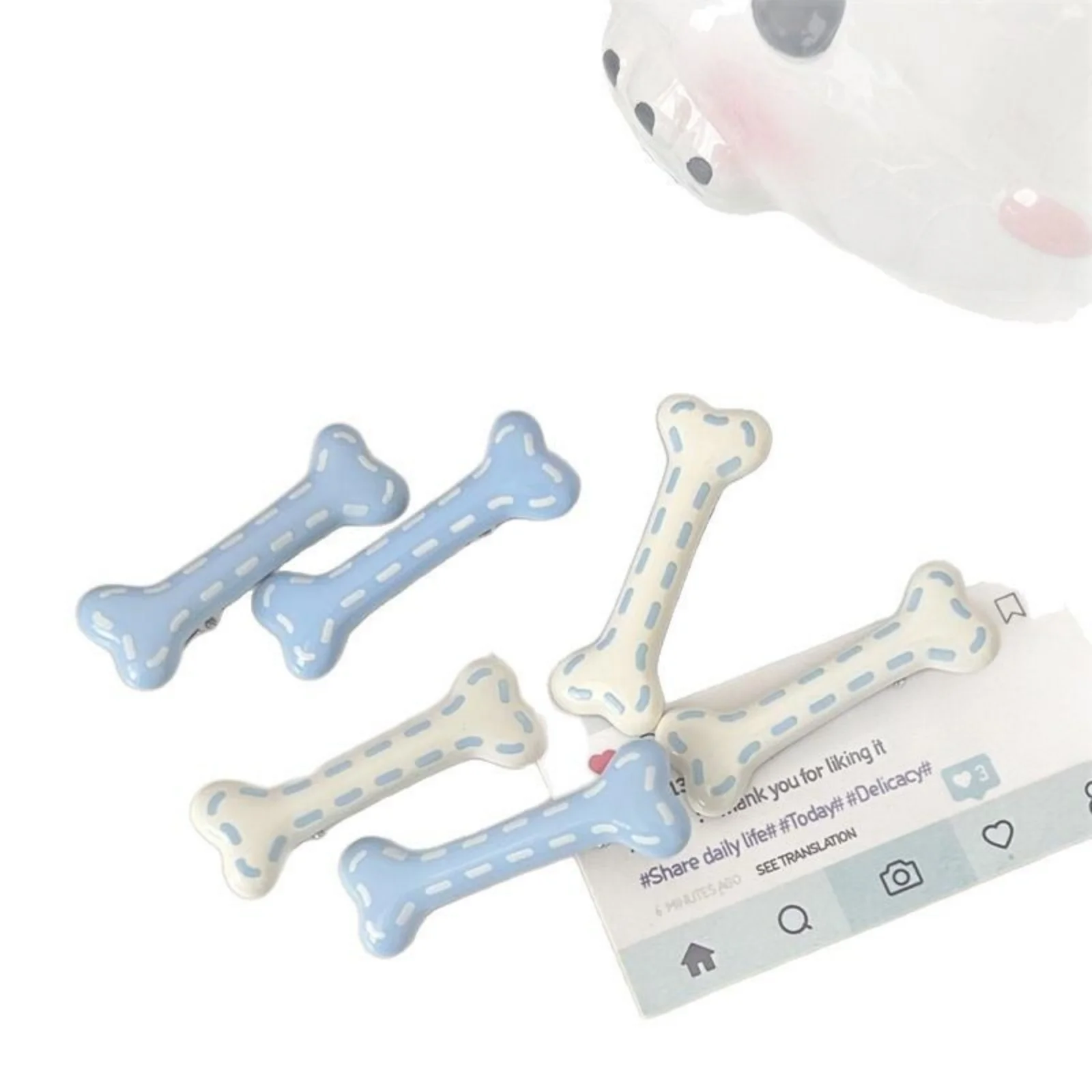 2PCS Cute Bone - Shaped Hair Clips, Blue & White Kawaii Hair Accessories, Perfect for Daily Styling