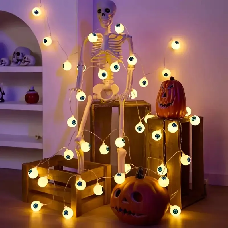 Eyeball Halloween LED String Lights Battery Powered Spooky Party Decoration Lamp for Haunted House Bar Indoor Holiday Lighting