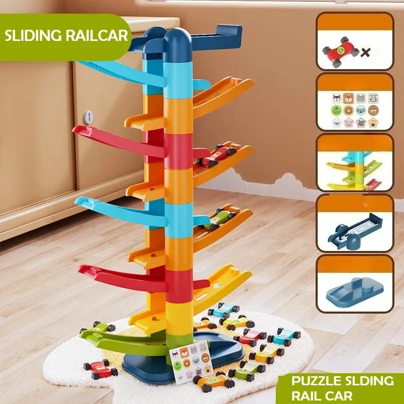 Children's Games Gliding Track Car 2 to 5 Years Inertia Toy Multi Layer Cartoon Puzzle Slide Car Roller Coaster Racing Toys