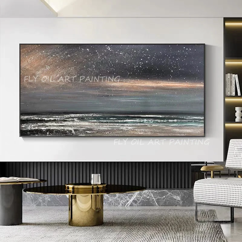 

Sunset grey ocean seaside picture handmade landscape canvas oil painting wall art sitting room adornment for home decoration