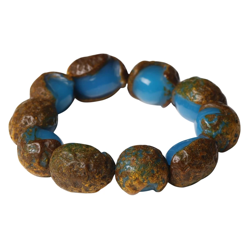 

Blue Amber Bracelet with Leather Amber Rough Stone Selected Beeswax Bracelet Men and Women
