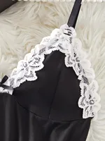 Sexy Women Lingerie Set Lace Trim Satin Babydoll Nightdress Spaghetti Strap Slip Dress With Thong Romantic Bedroom Wear - Image 4