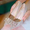 Shiny Women's Pointed Toe Wedding High Heels Spring New Pearl Decorateion Ladies Pmpus Banquet Fashionable Woman Shoes Sandalias