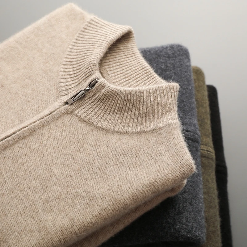 Maglione caldo da uomo in lana merino al 100% colletto a lupetto cardigan con cerniera ispessito autunno inverno nuove magliette a maniche lunghe lavorate a maglia in cashmere 6