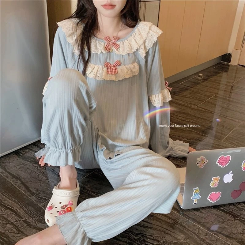 Fashionable Pajamas Women Spring Autumn Long Sleeve Ladies Princess Style Pajamas Home Clothes Casual Cute Pajamas Set aesthetic