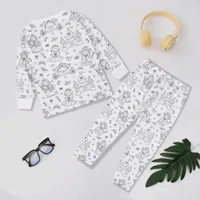 Comfortable Cotton Women's Kids Sketch Coloring Cartoon DIY Drawing Graffiti Suit Independent Station Rack Sleepwear Pajama Set 2