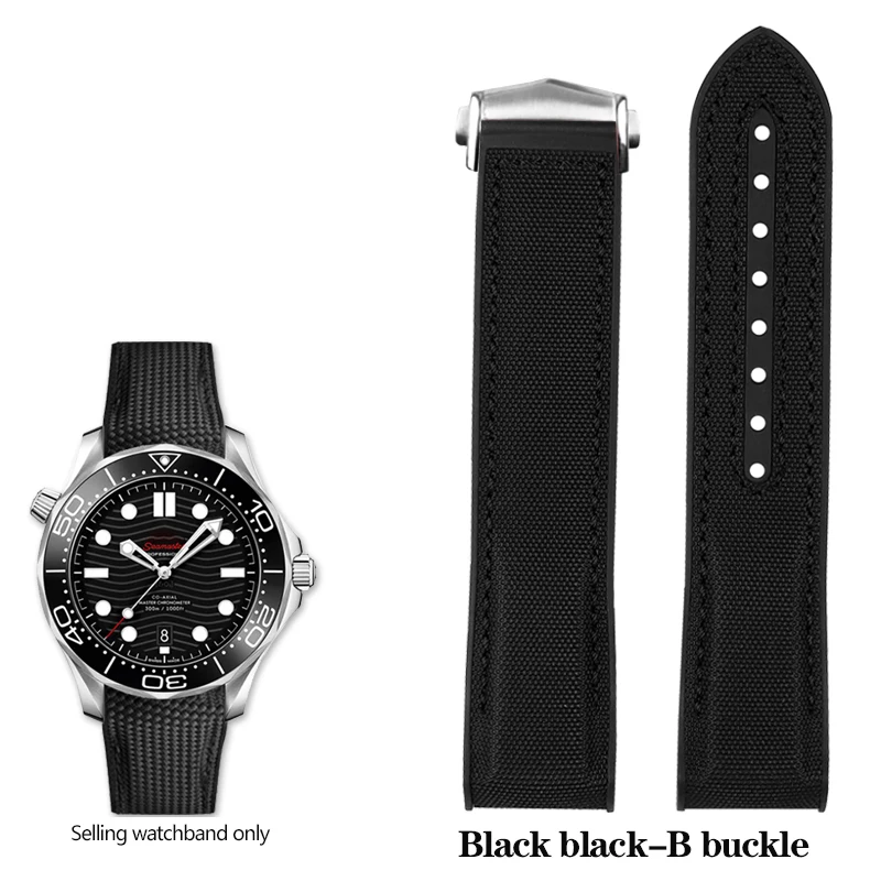 thumbnail image 1 of Correa de reloj de nailon azul con parte trasera de silicona y caucho de 20 mm y 22 mm para Omega Seamaster 300 Speedmaster 8900 Planet Ocean Tools, 1 of 5
