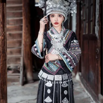 Black ethnic costume women's grand dress performance and new style photography photo shoots