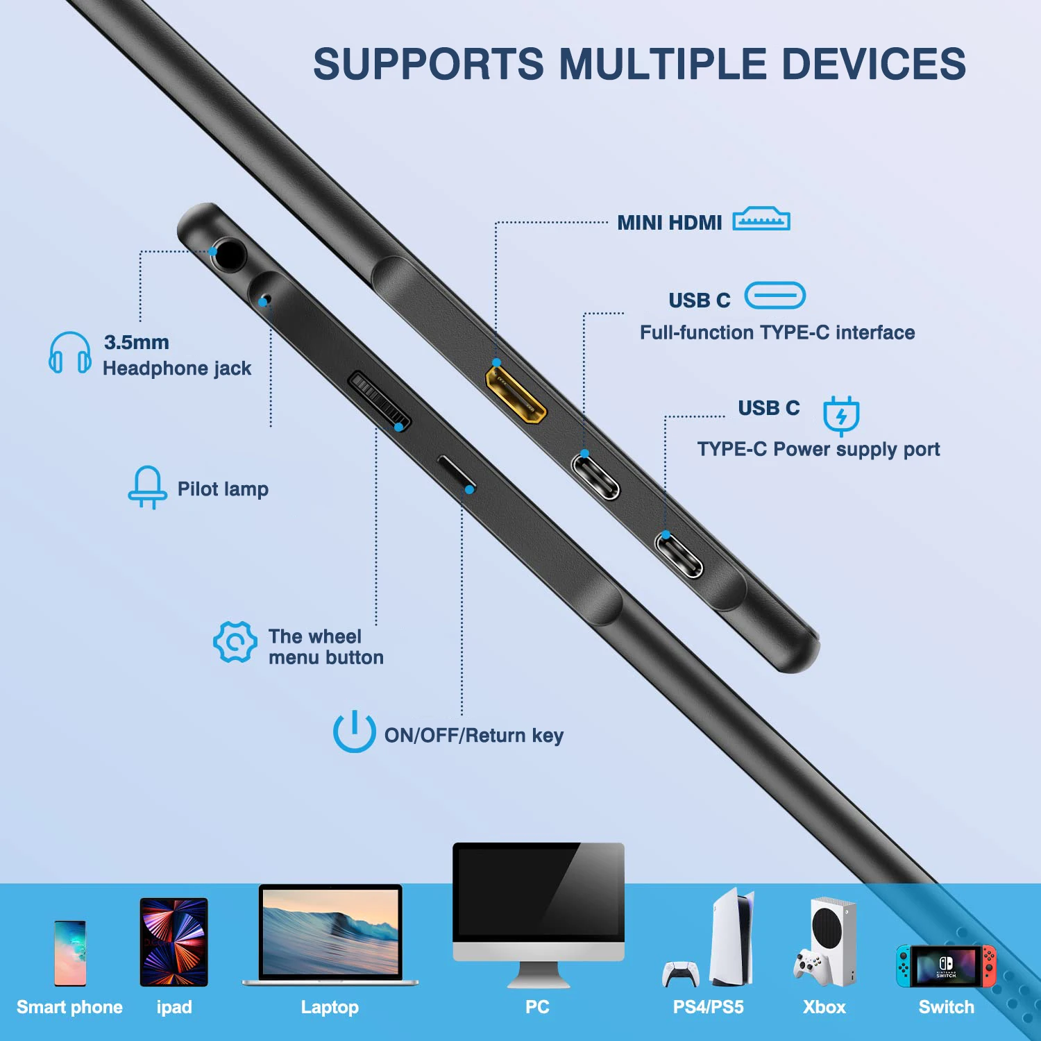 Bimawen 15.6 ġ  ÷, FHD 1080P ޴ , USB C HDMI ̹ Ʈ  IPS ÷, PC Ʈ Xbox PS4 ġ