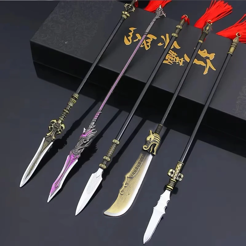 Full Metal Cold Weapon Model Metal Lance for Collect Gifts 8.6 inches Long Tiger Head Chisel Gold Spear Model Ornament Toys