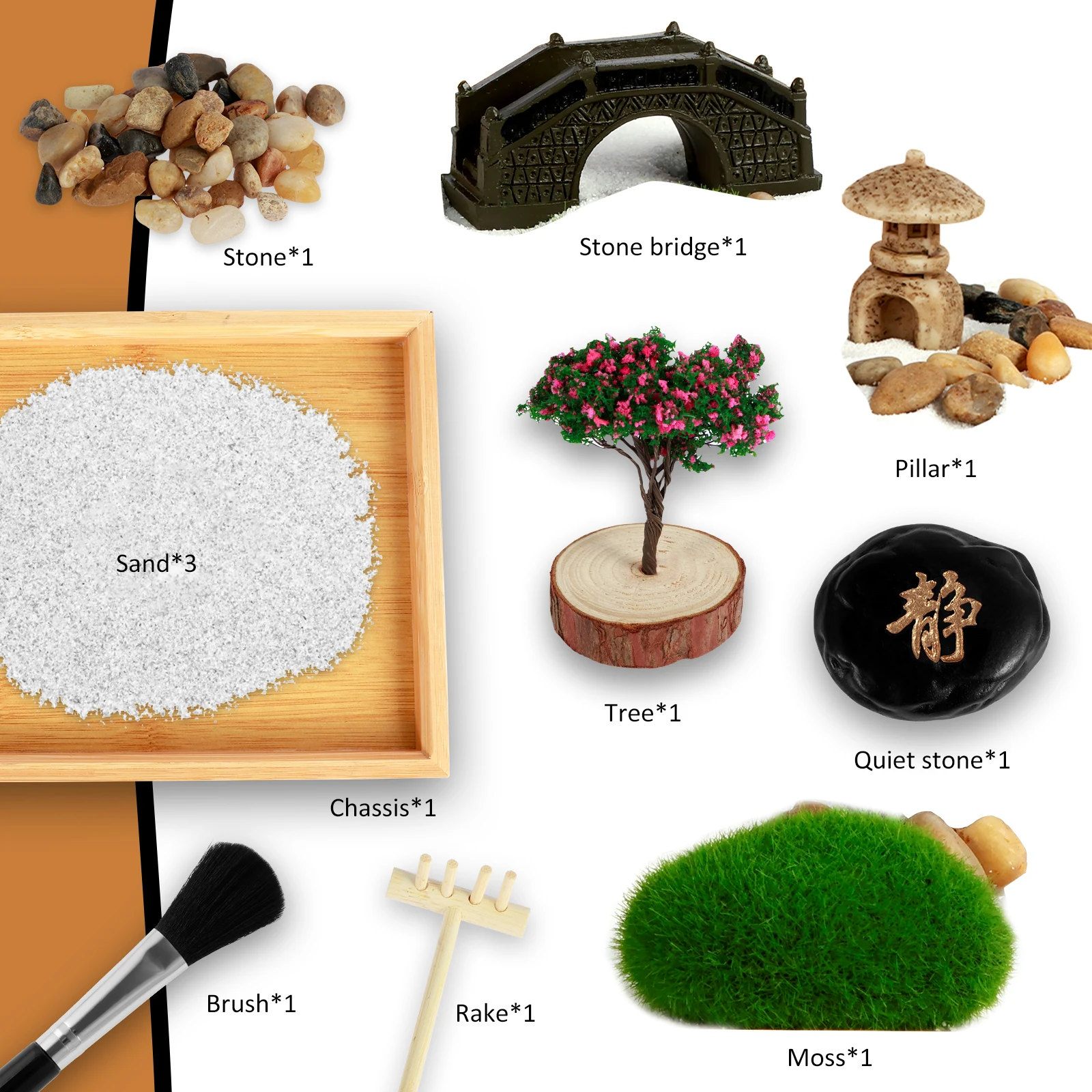 Zen Garden For Desk – 21pc. Japanese Zen Sand Garden Kit For Home, Office Desktop, Beautiful Gift, Therapy, Meditation Mini Decor Set– 11x8in. Large Sand Tray, Rocks, Black Rake Tools & Accessories - View #6