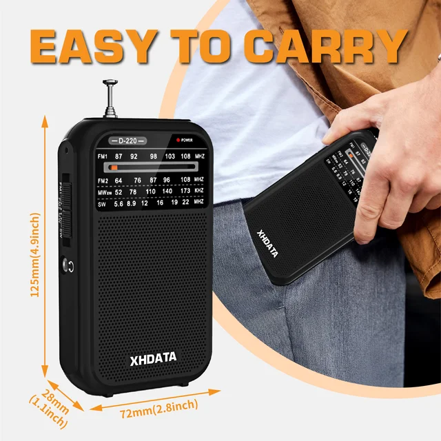 XHDATA D-220 Vintage Retro Radio FM 1-2/MW (9K/10K) /SW 4 Bands Portable Pocket Radio High Sensitivity DSP Digital Radio D220 4