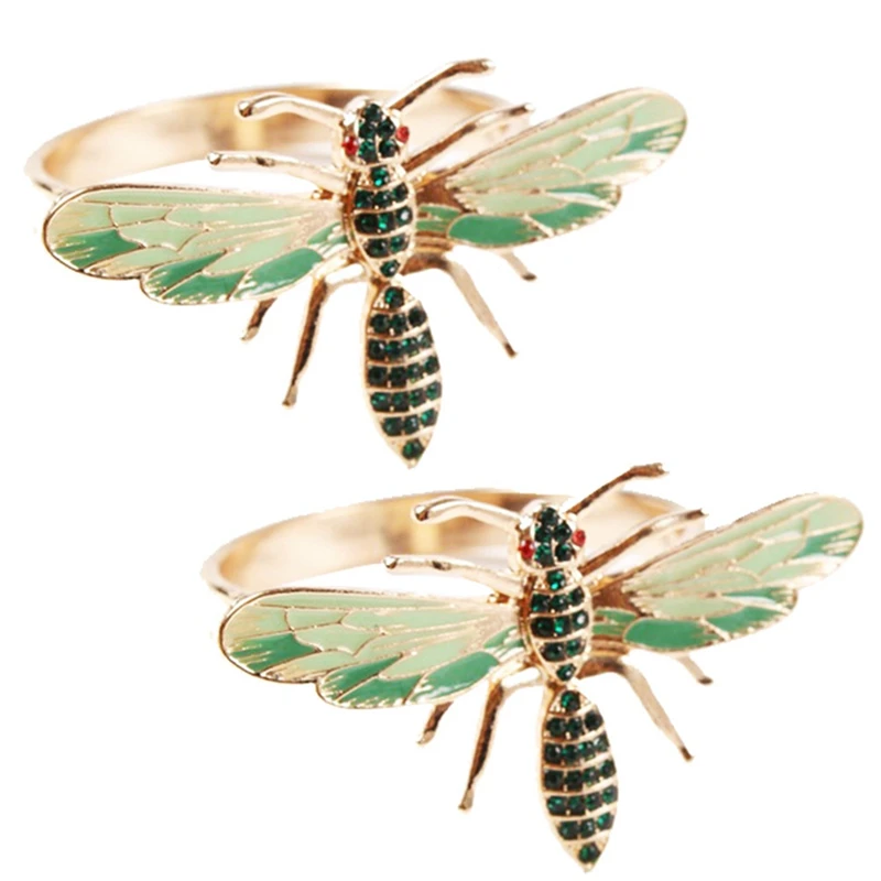 

24Pcs Dragonfly Napkin Buckle Napkin Ring Alloy Green Insect Dragonfly Drip Diamond Buckle Paper Towels Napkin Holder