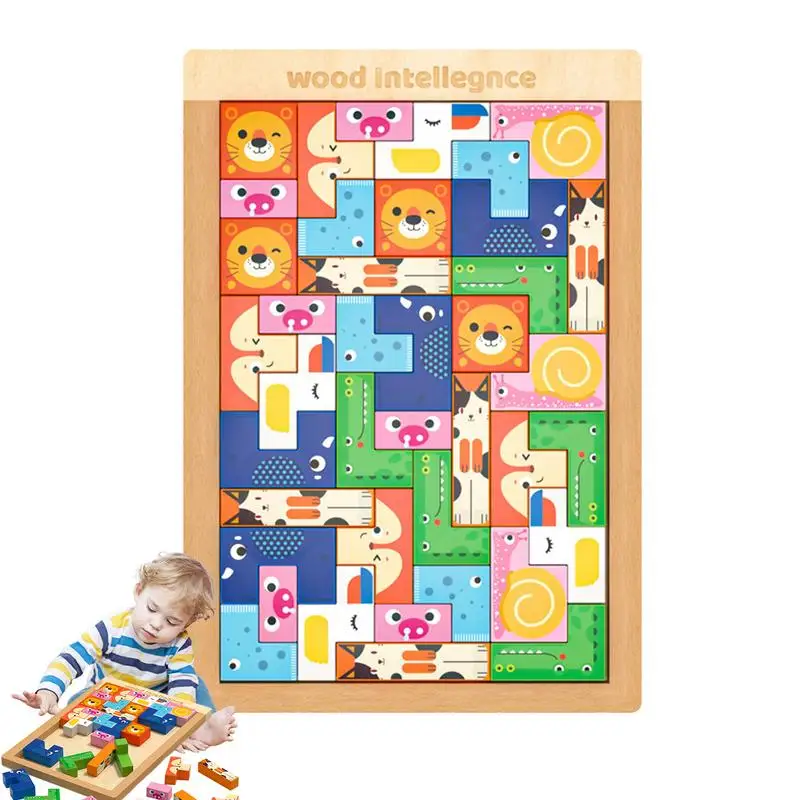 Puzzle Colorful Wooden Tangram Montessori Toys Animals Education Board Games Puzzles Toys For Children Restless