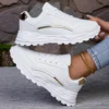 Women's Solid Color Casual Sneaker, Lace-up Lightweight Soft Sole Walking Shoes, Low-Top Comfortable Training Shoes 5