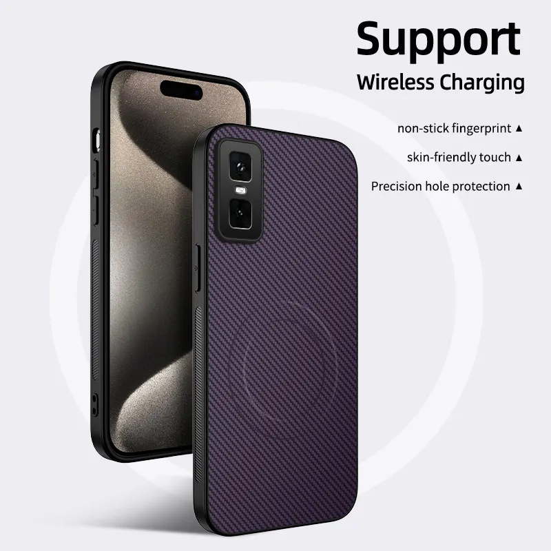 Luxury Fiber Stripe Leather Silicone Back Cover with MagSafe Magnetic Feature