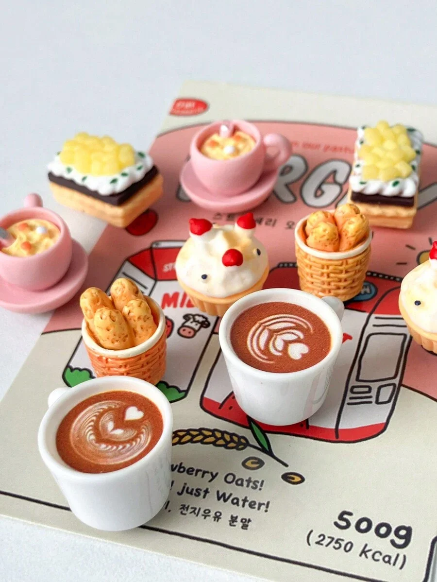 Refrigerator Decor Magnetic Fridge Magnets Mini Latte Cake Bread Cartoon Food Fridge Magnet 5Pcs