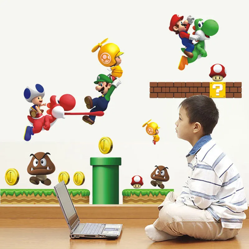 

Mario Bros. Accessories Stickers Cartoon Anime Character Toad Yoshi Bowser Luigi Toy Living Room Room Decorative Wall Stickers