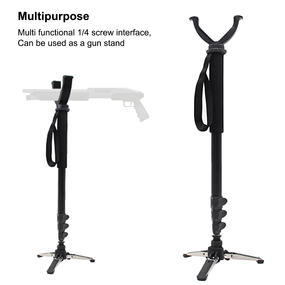 Hunting Accessory 360 Degree Rotation Aluminum Retractable Tripod Shooting Rack Telescopic Hunting Stick with V Yoke Bracke