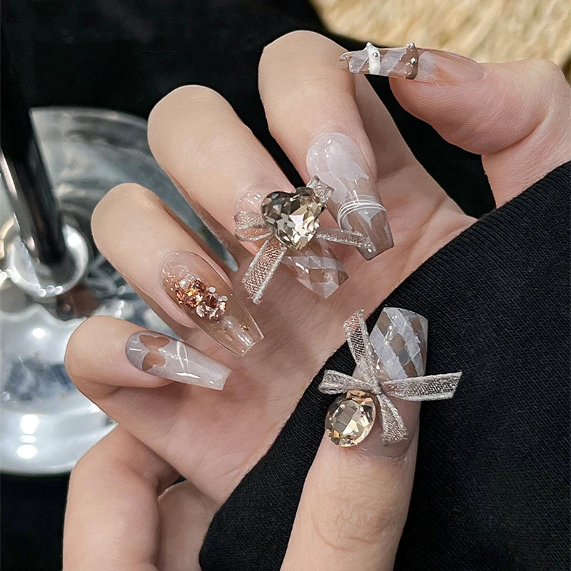 새로운 스타일 핑크 화이트 Organza 리본 활 일본 레이스 네일 매력 네일 아트 장식 DIY 한국어 매니큐어 디자인 5 개/가방