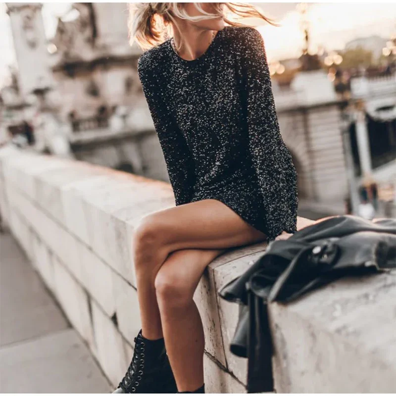 Fashion Sequin Backless Mini Dress For Women Shiny Slim Luxury Elegant Party Dress Evening Partywear Glitter Ladies Dress