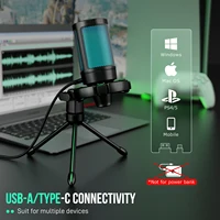 AmpliGame by FIFINE RGB USB Gaming Microphone with Light-touch Mute,Condenser Mic with Tripod for PC,PS4/5,Laptop Streaming-A2 3