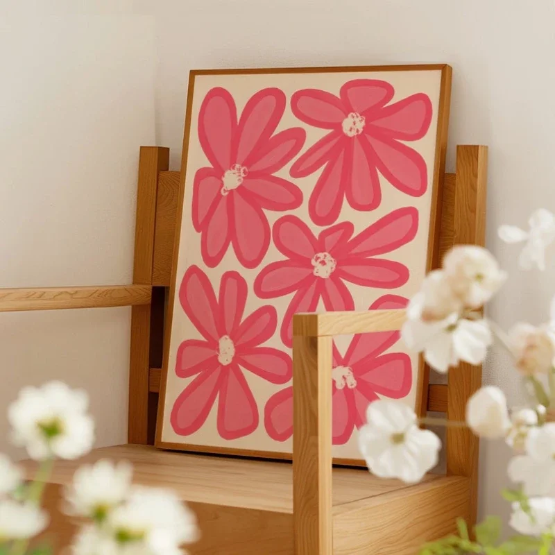 Pink Aesthetic Wall Art - Girly Retro Flower Decor