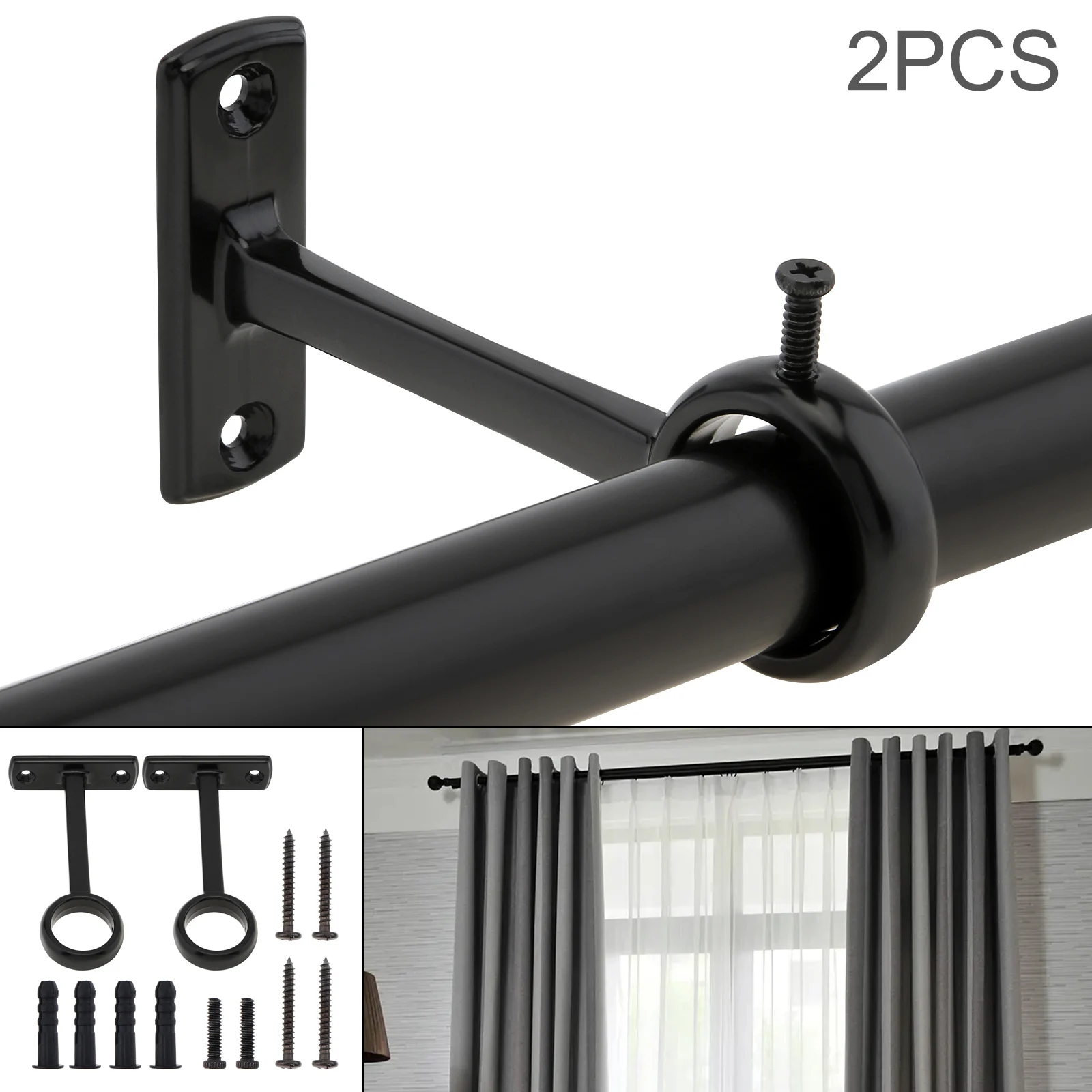 2pcs Single Hole Aluminum Alloy Ceiling Mount Curtain Rod Bracket for 1 Inch Drape Pole with Adjustable Screw Rod Brackets Tools