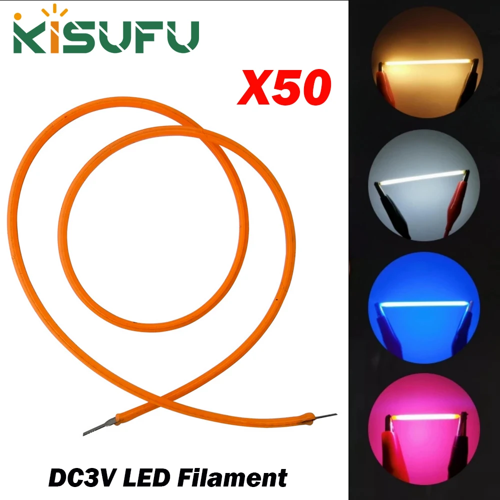 DC3V Multicolor LED Filament Powered On Two End 60MM 145MM 185MM 200MM 300MM 450MM COB LED Diodes for Edison DIY Bulb Lamp Parts