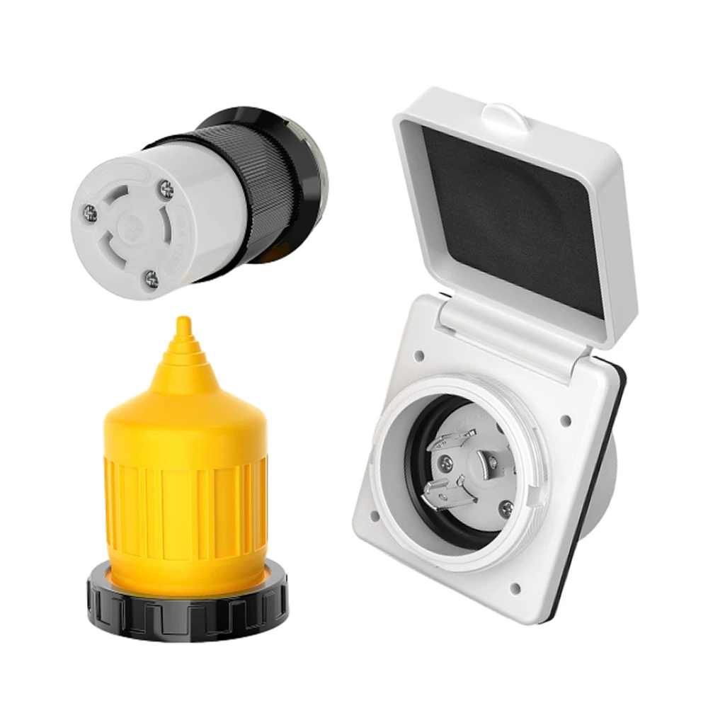 RV 30 AMP Power Inlet 125V Power Plug NEMA L5-30P L5-30R Female Twist Locking Connector with Waterproof Cover Boot Kit plug adapter rv water inlet rv outlet box