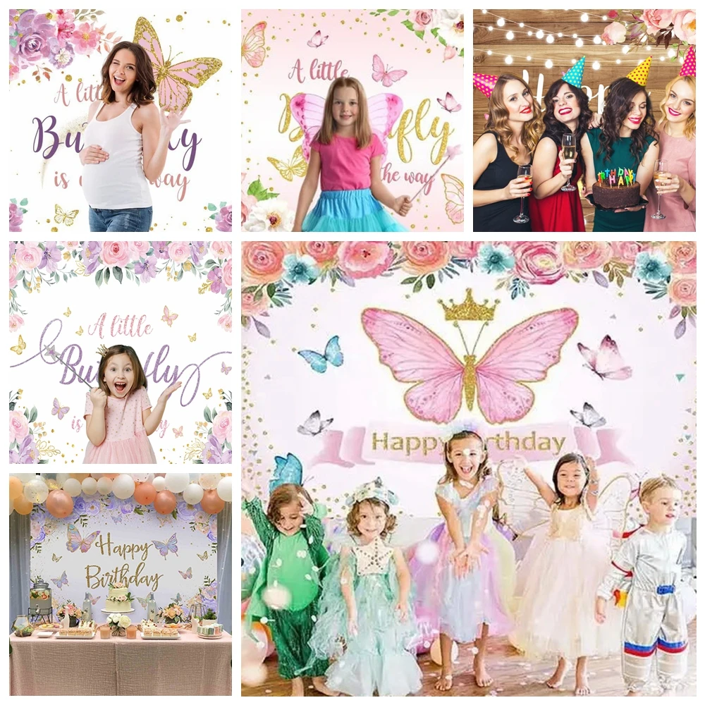 Flower Butterfly Backdrop for Girls 1st Birthday Party Castle Baby Shower Rainbow Ballet Dancer Photography Background Decor images - 6