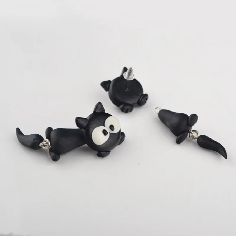 Funny Cartoon Cat Earrings Unique Women's Yellow-Eye Cat Long Tail Splits Type Cute Fashion Dangler Women Ear Stud For Girls dangle earrings,animal earrings,drop earrings,pendant earrings,long earrings