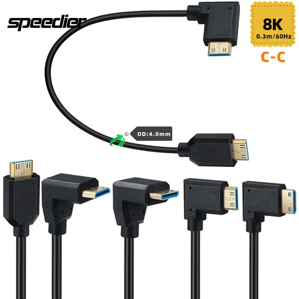 Od4.0Mm Up Down Angolo Sinistro Destro Mini Hd 2.1 Tipo C Maschio A Maschio 8K @ 60Hz Cavo Sottile Super Estremo 30Cm 48Gbps Placcato Oro