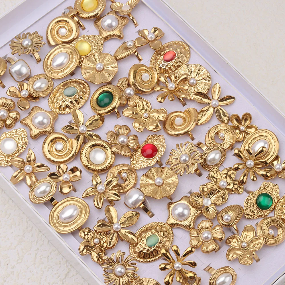 10 Teile/los Mode Edelstahl Große Blume Frauen Offene Ringe Täglichen Party Schmuck Geschenke Nach Dem Zufall Versendet – Detail 3