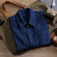 Indigo Cargo Jacket Men Vintage Heavy Weight Cotton Blue Dyed Workwear Tooling Jacket French Retro Multi-pocket Cardigan Coat 2