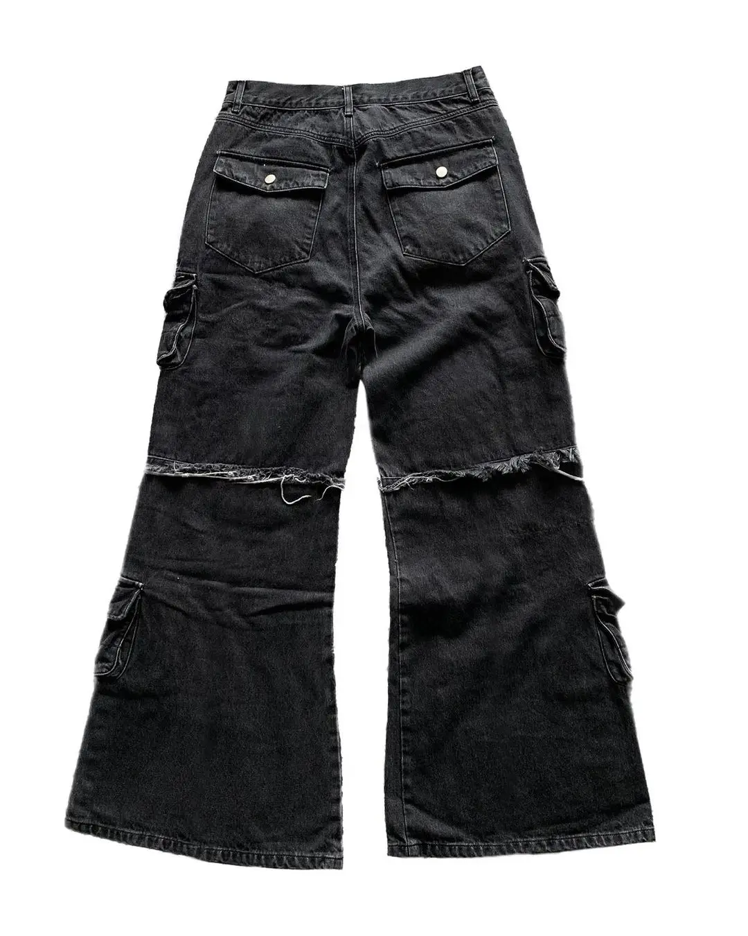 Gothic Harajuku Y2K Multi-Pocket Washed Black Jeans Men Fall Loose Drag Pants Street Hip Hop Rap 90s Spice Girls Wide Leg Pants 2