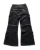 Gothic Harajuku Y2K Multi-Pocket Washed Black Jeans Men Fall Loose Drag Pants Street Hip Hop Rap 90s Spice Girls Wide Leg Pants 2