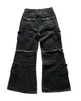 Gothic Harajuku Y2K Multi-Pocket Washed Black Jeans Men Fall Loose Drag Pants Street Hip Hop Rap 90s Spice Girls Wide Leg Pants 2