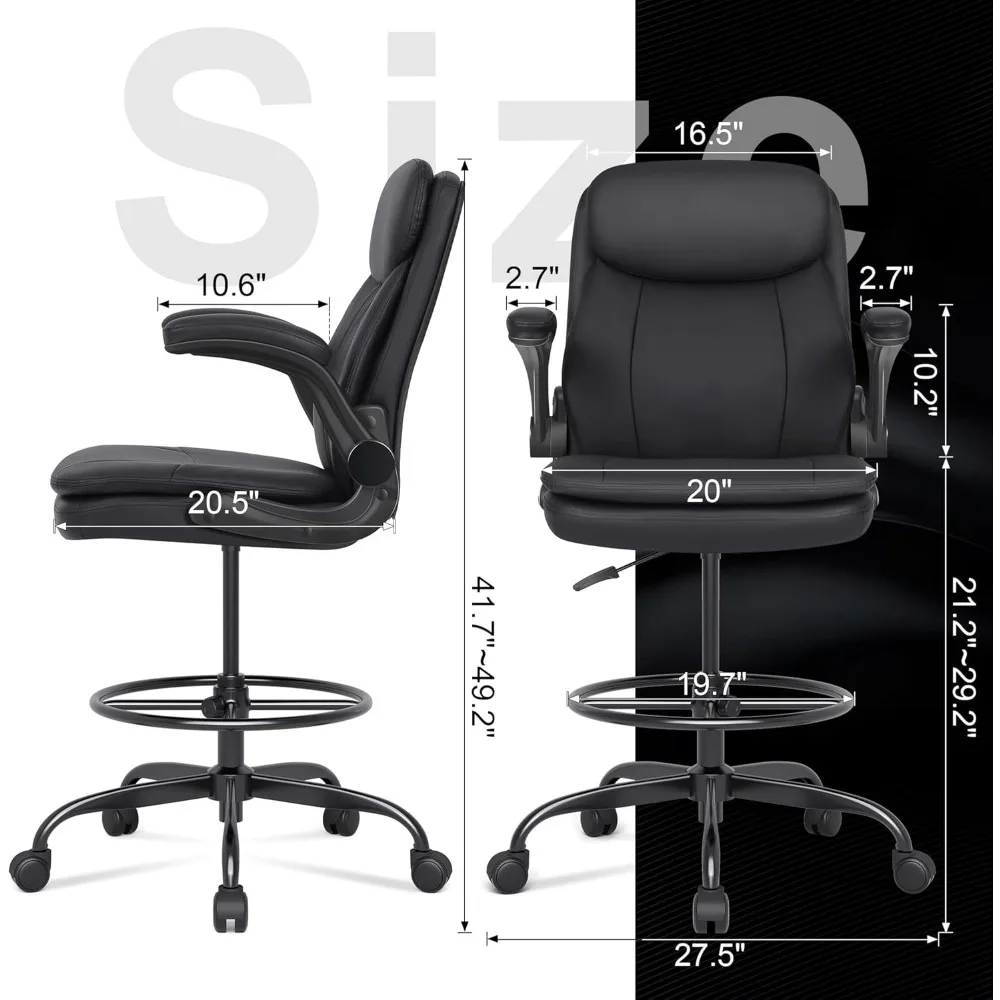Tall Office Chair, Drafting Chair for Standing Desk, High Desk Chair with Adjustable Height and Flip-up Arm 3