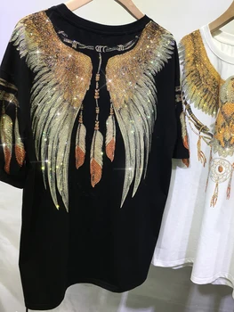 Plus Size Graphic Tees for Women Eagle Rhinestone Printed Tops Loose Fit T Shirts Short Sleeve Oversized Streetwear 2