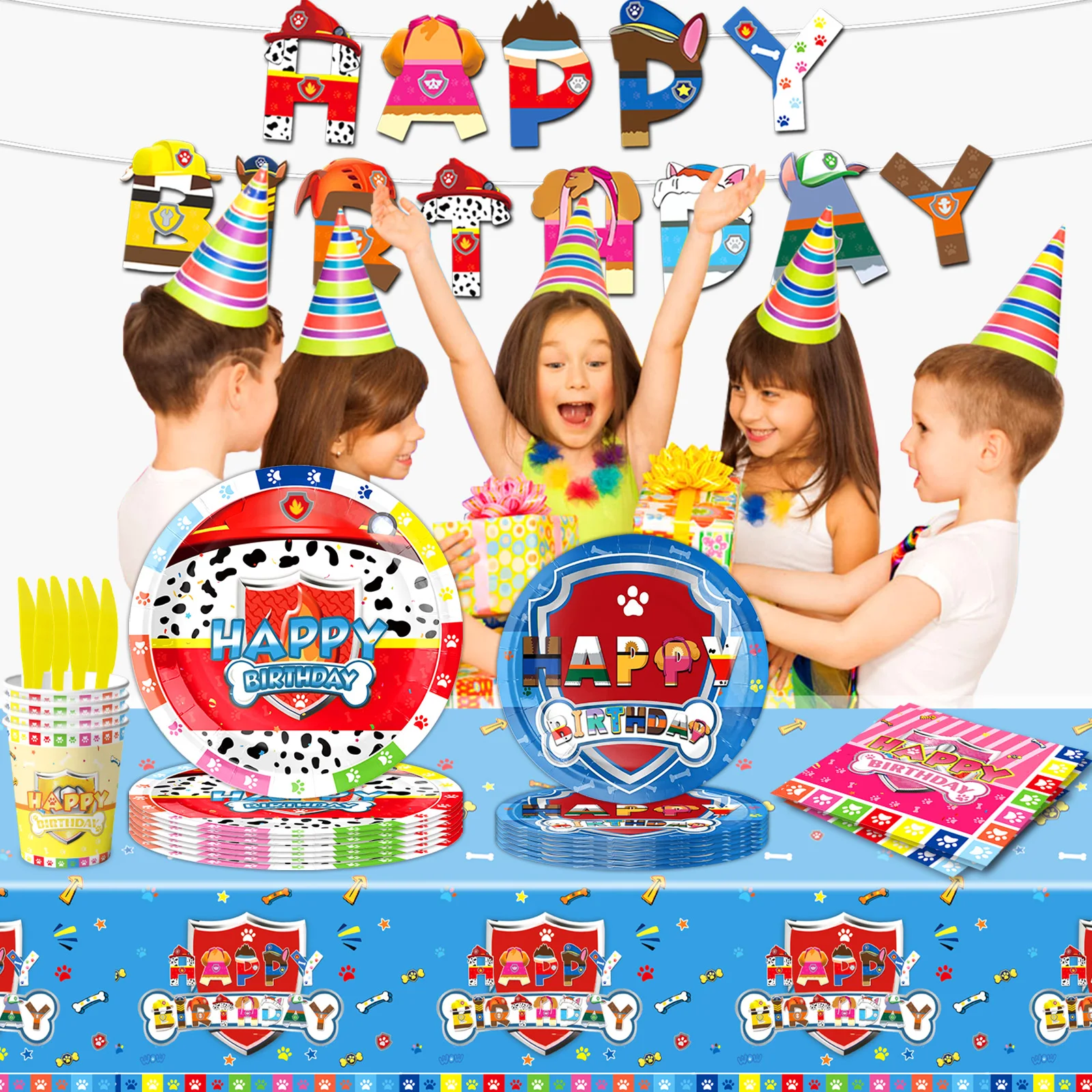 thumbnail image 1 of Nueva vajilla de Paw Patrol, decoraciones para cumpleaños, vasos, platos, manteles para niños, niñas, suministros para fiestas de baby shower, juguetes de regalo, 1 of 5