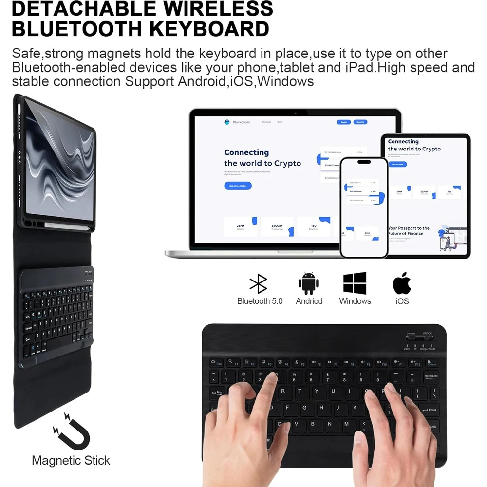 Enhanced Keyboard Case with Detachable Magnetic Cover and Integrated Pencil Holder