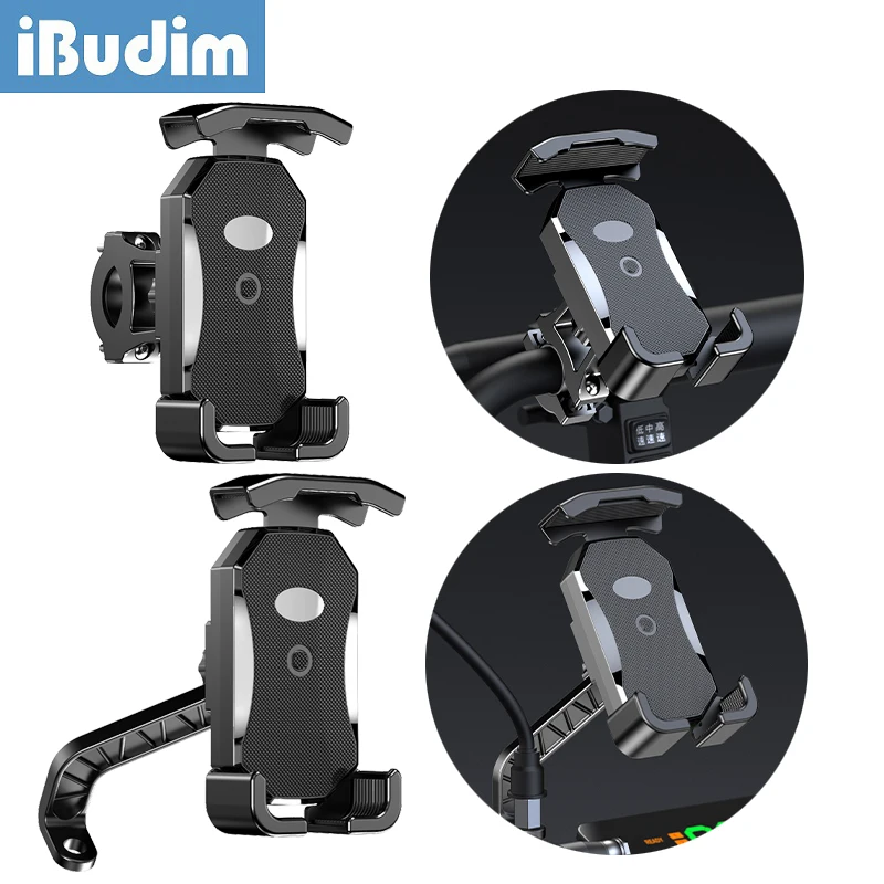 

iBudim Bike Motorcycle Phone Holder for iPhone Xiaomi Samsung Bicycle Scooter Handlebar Cellphone Clip GPS Mount Bracket