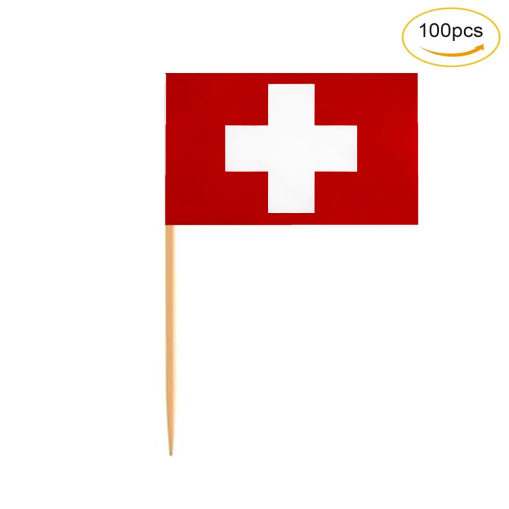 

100Pcs/Set Mini Swiss Flag Cupcake Cocktail Toothpick Stick Cake Topper Party Bar Restaurant Accessory Flag Of Switzerland