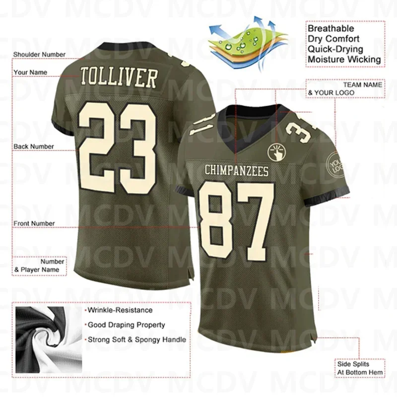 

Custom Olive Or-Black Salute To Service Football Jersey Short Sleeves Athletic Tee Shirts Unisex Top streetwear