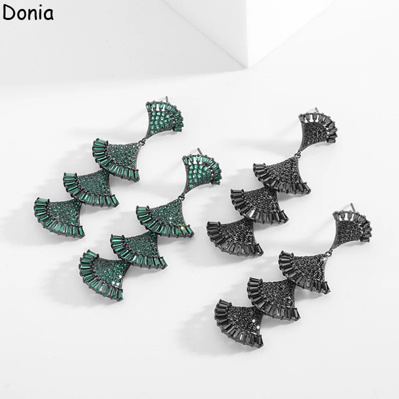 Donia Jewelry European and American Court Titanium Steel Micro-Inlaid AAA Leaves Zircon Dress Silver Needle Luxury Accessories