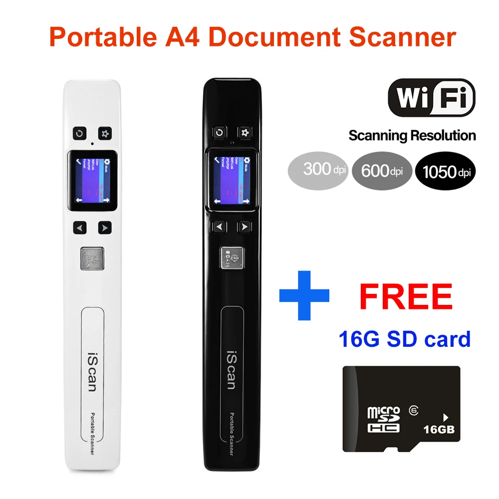 Portable Scanner High Speed Handheld Scanner A4 Size Document Scanner 1050DPI 