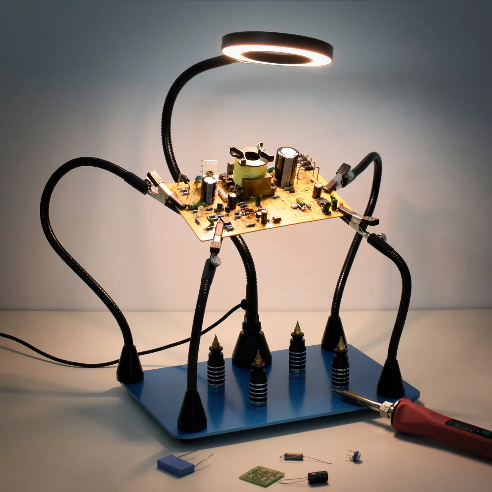 thumbnail image 2 of Magnetic Soldering Helping Hands With Magnifying Lamp & Flexible Arms – Heavy Duty Base For PCB & DIY Electronics Work 2 of 11