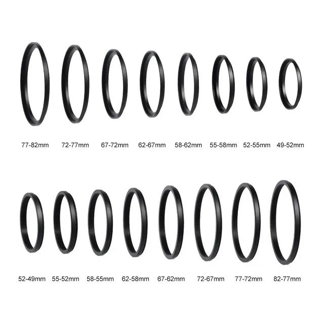 16 PACK Filter Ring Adapter Set Camera Lens Filter Metal Stepping Rings