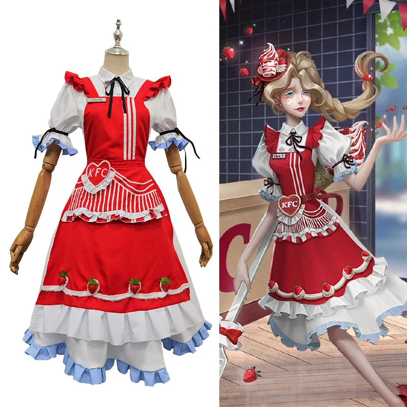 

Game Identity Ⅴ Grace Red Dress Cosplay Costume Chef K Naiad Woman Skirt Suit KFC Joint Skirt Girls Clothes Halloween Costumes